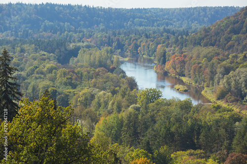 City Sigulda, Latvia Republic. River and wood valley in Autumn. 27. Sep. 2019