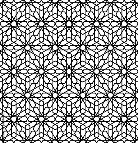 Seamless arabic geometric ornament in black and white.Vector illustration.