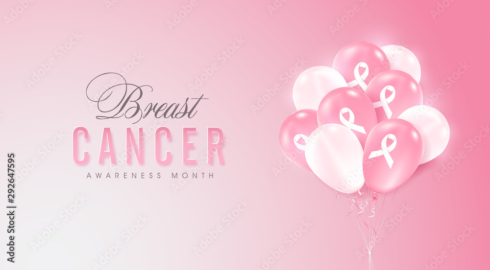 Breast cancer october awareness month pink balloon banner background,vector illustration