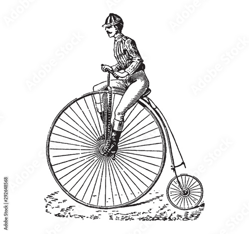 Vintage engraving of a man riding a bike © EnginKorkmaz