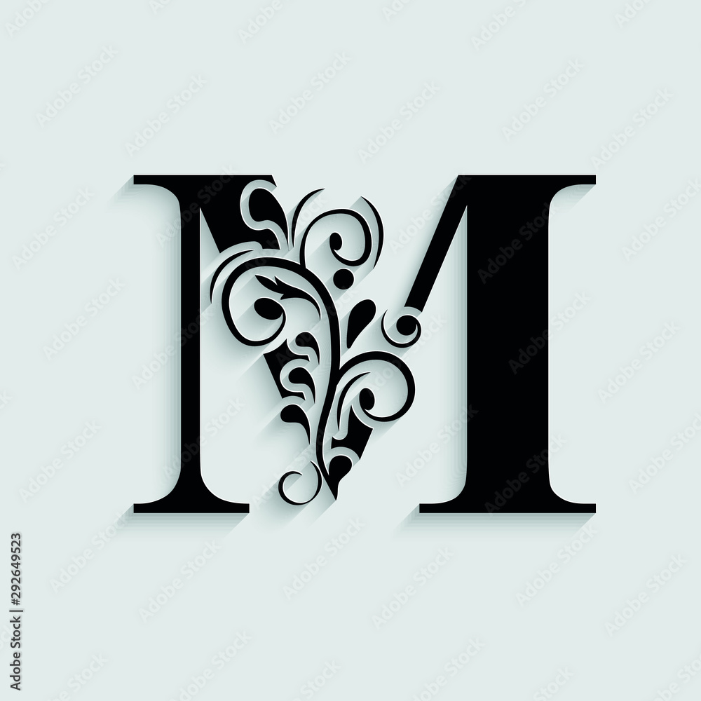 letter M. Black flower alphabet. Beautiful capital letters. letter M. Black flower alphabet. Beautiful capital letters.