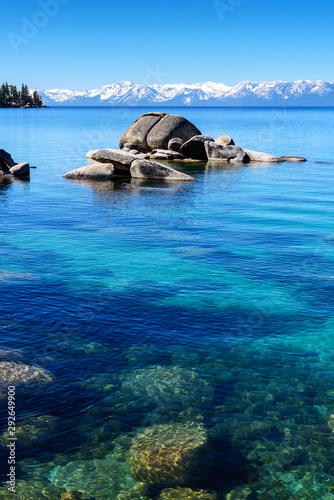 Lake Tahoe in Early Summer with deep turquoise water color, California, USA