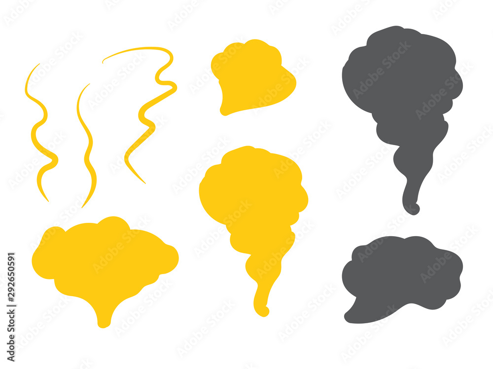 Smoke vector clouds. Fog and steam cartoon. Hand drawn doodle smoke, clouds and fog