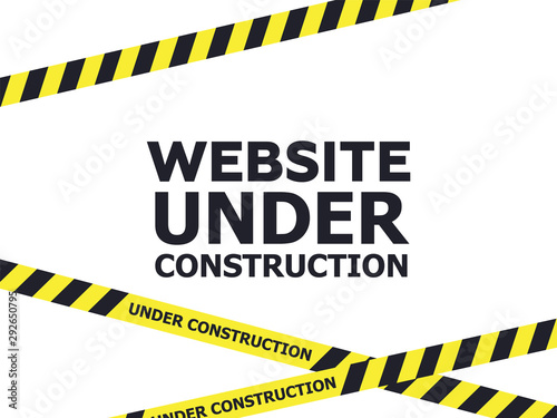 Under construction website page. Warning tape banner