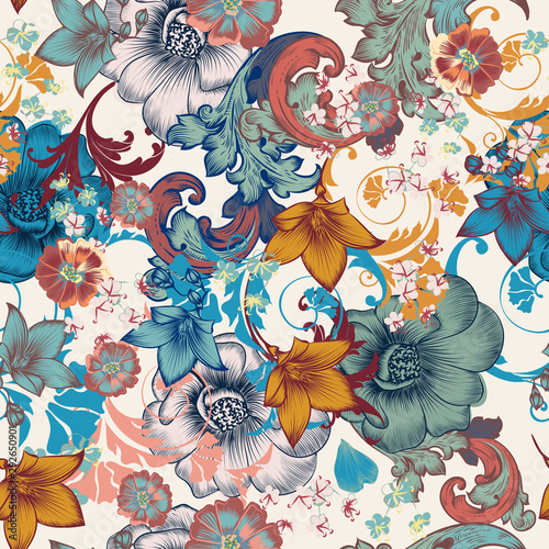 Fashion vector vintage elegant pattern with flowers and ornament for design