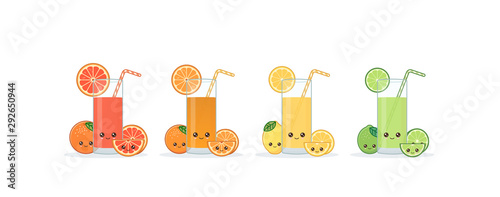Cute kawai smiling cartoon citrus juice. Vector