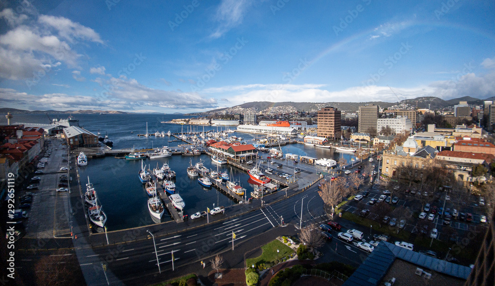 Obraz premium Aerial view of Hobart Marina