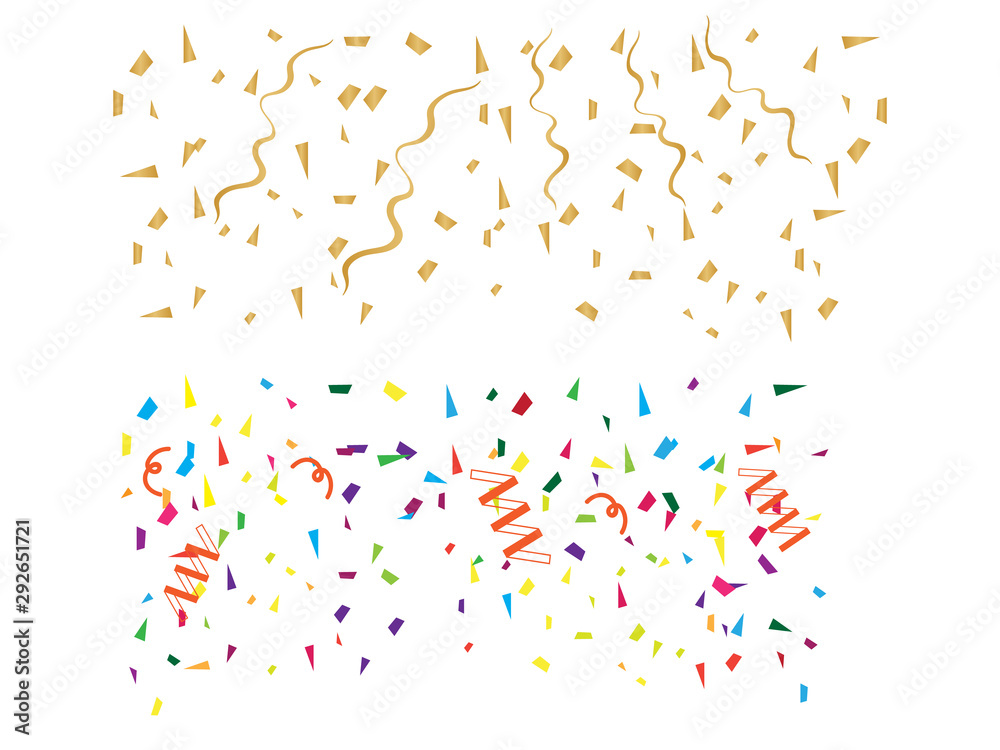 Background party celebration gold confetti. Gold glitter confetti flying vector background
