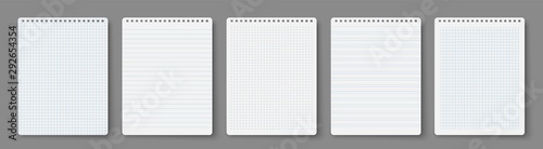 Clean spiral notepad blank mockup template. Realistic notebooks lined and dots paper page isolated on transparent background.
