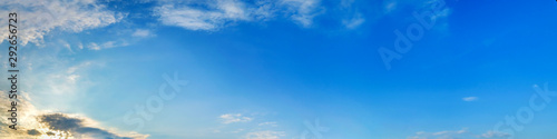 Panorama sky with cloud on a sunny day. Beautiful cirrus cloud. Panoramic image.