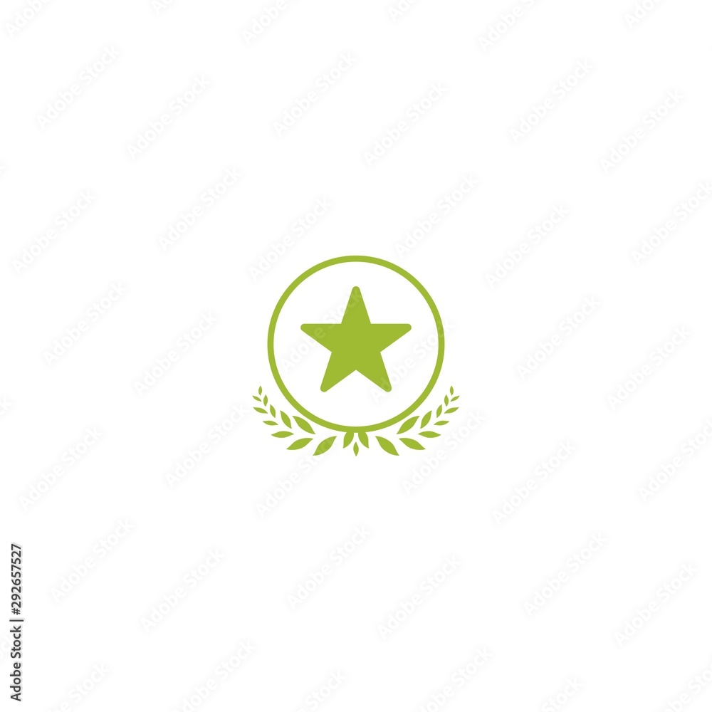 Valid Seal icon. Green circle with leaves laurel and star. Isolated on white. ecology medal, eco friendly sticker icon. Valid Seal icon. Green circle with leaves laurel and star. Isolated on white. ecology medal, eco friendly sticker icon.