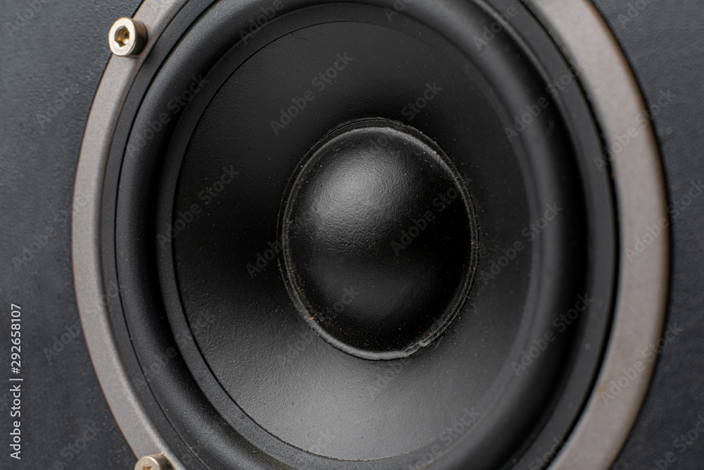 close up macro of black dynamic of sound audio speaker monitors in studio close up macro of black dynamic of sound audio speaker monitors in studio