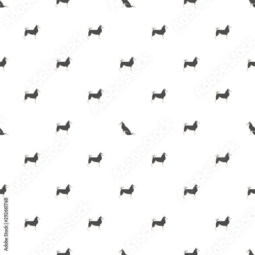  Vector seamless pattern with siberian huskies on white background. © slybrowney
