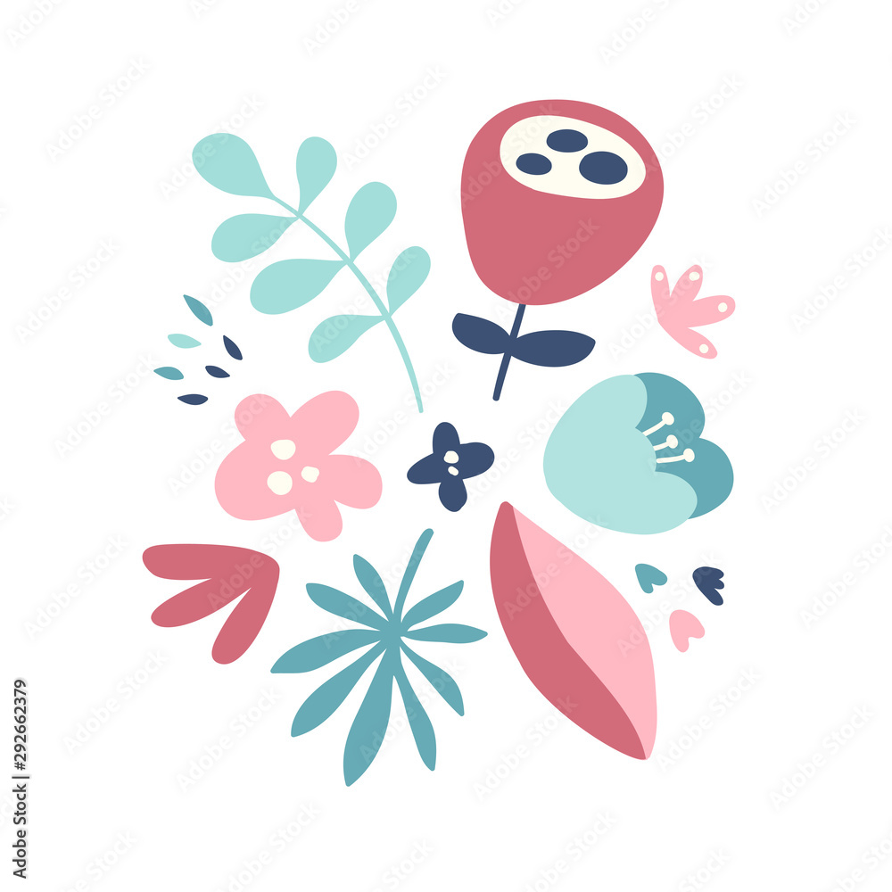 Nature decoration design element with flowers, leafs and plants. Flat design. Vector illustration Nature decoration design element with flowers, leafs and plants. Flat design. Vector illustration