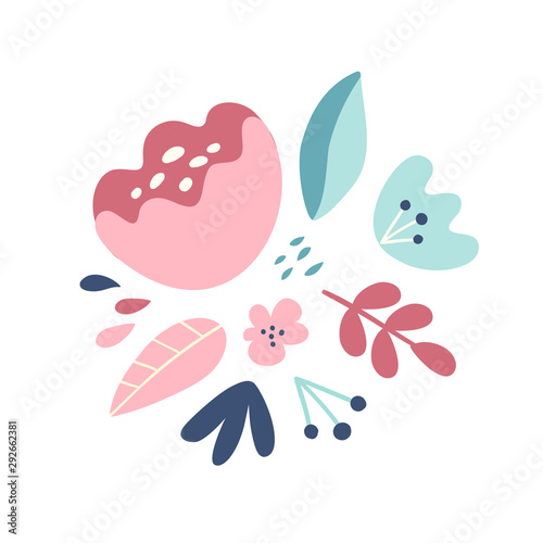 Flower composition. Design decoration element for fashion. organic and nature products. Flat design. White background isolated. Vector illustration © Marina