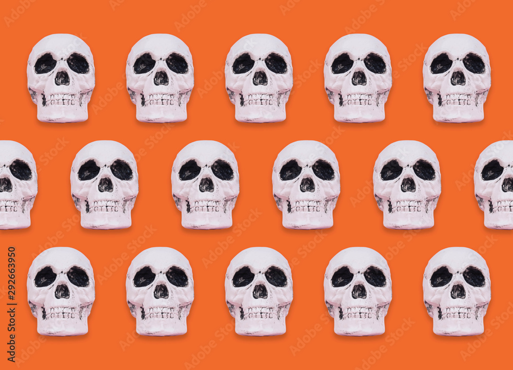 Skull pattern on orange background.
