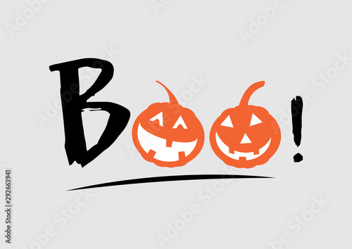 Boo for halloween background. Holiday calligraphy poster, greeting card, party invitation, Vector illustration.