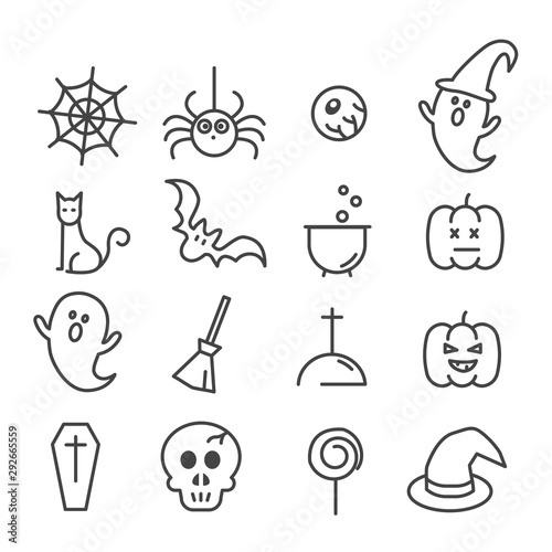 Simple set of Halloween icon such as cute ghost and bat isolated. Modern outline on white background