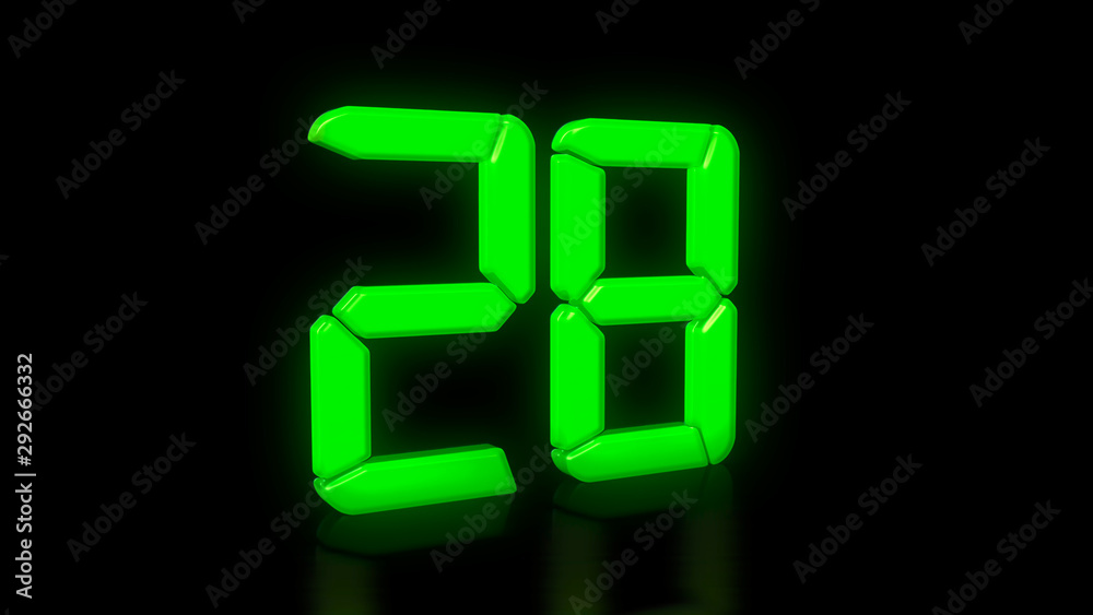 Green LED 28 on black background with reflection Green LED 28 on black background with reflection