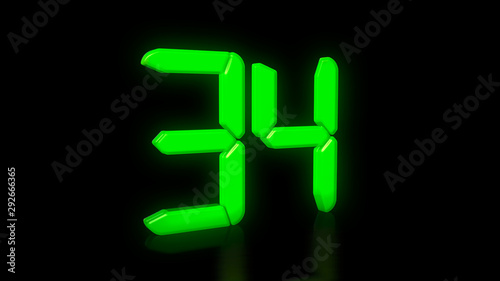 Green LED 34 on black background with reflection
