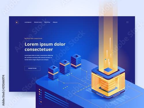 Mining farm blue landing page vector template