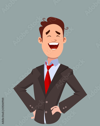 Joy facial expression. happy young businessman expression vector illustration in cartoon style.