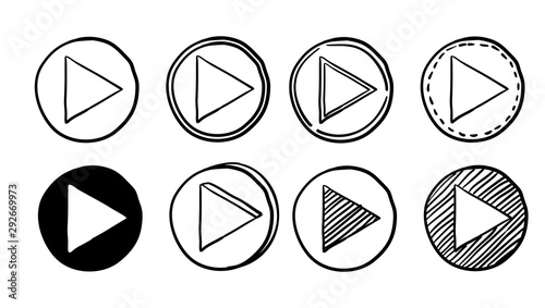 collection of Player Button icon sign with handdrawn doodle style vector photo