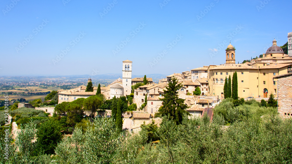 view of the city of Assisi Umbria Italy