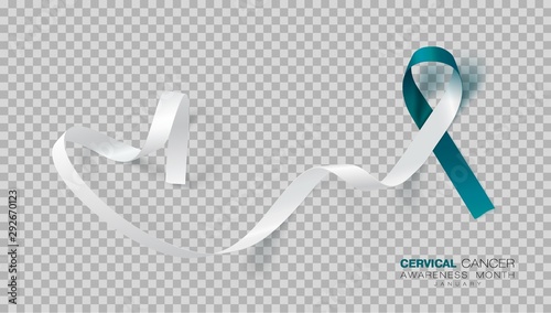 Cervical Cancer Awareness Month. Teal And White Ribbon Isolated On Transparent Background. Vector Design Template For Poster. Illustration.