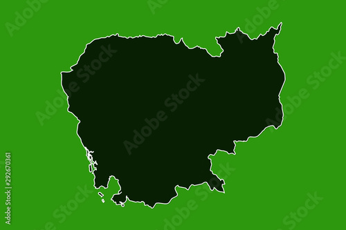 Cambodia vector map with single border using dark green color on light background illustration