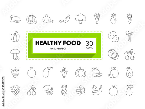 Web and Graphic design icons. Set of 30 Food collection editable stroke. Pixel perfect.
