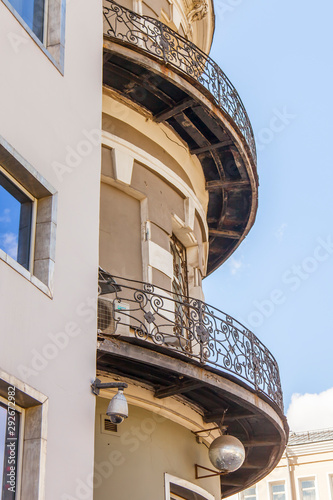 Moscow, Russia, August 27, 2019. Fragment of the facade of a typical historic modernist building on Petrovka Street photo