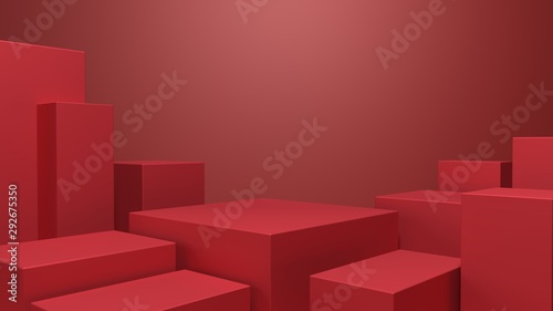Red booth 3D rendering background wall, can be used for banner design background and items placed background