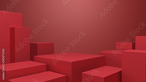 Red booth 3D rendering background wall, can be used for banner design background and items placed background