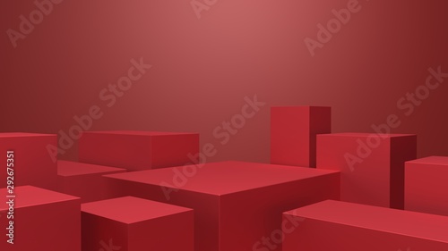 Red booth 3D rendering background wall, can be used for banner design background and items placed background