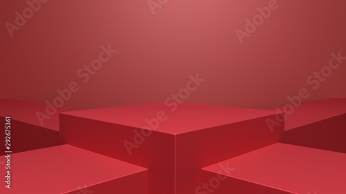 Red booth 3D rendering background wall, can be used for banner design background and items placed background