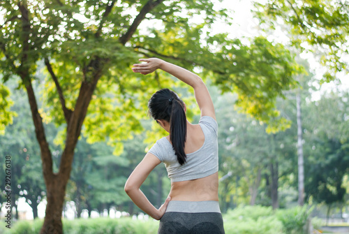 Women exercising in the park For healthy, healthy love concepts.