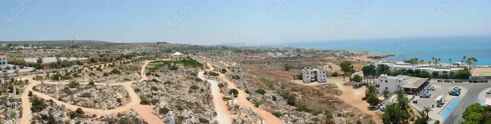 Large beautiful panorama of the sea coast and mountains. High point view