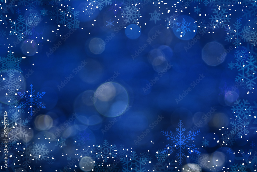 Blue Christmas background with snowflakes - obrazy, fototapety, plakaty 