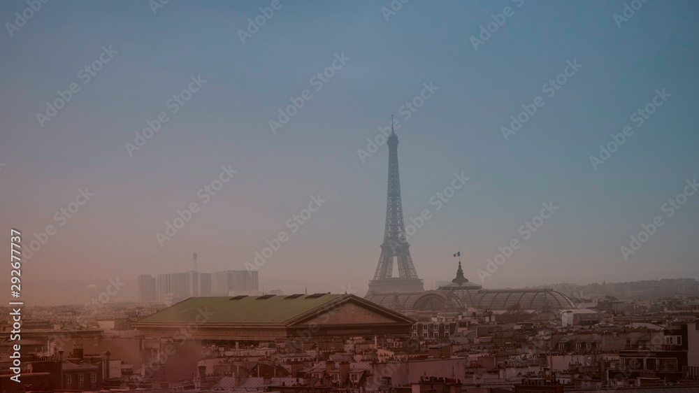Panoramic the cityscape of skyline view of  the Eiffel tower and  sunset sky scene at Eiffel tower, Paris. France