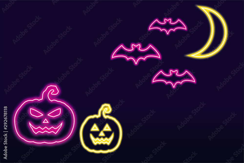 Halloween neon effect. Illustration. Halloween pumpkin sign of light tubes. Glowing in the dark icon Halloween neon effect. Illustration. Halloween pumpkin sign of light tubes. Glowing in the dark icon