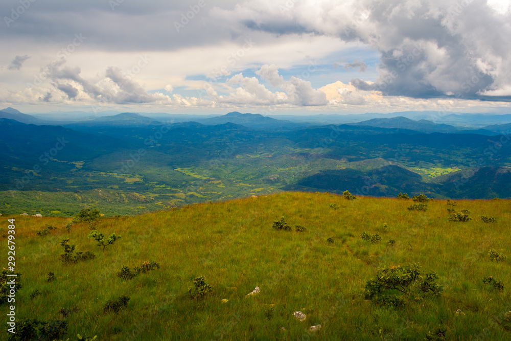 Panorama picture of the green hills of Nyika National Park, in Malawi, Africa, on a cloudy day Panorama picture of the green hills of Nyika National Park, in Malawi, Africa, on a cloudy day