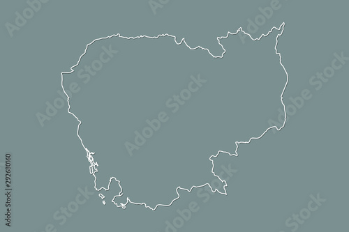 Cambodia vector map with single border using white color on dark background illustration