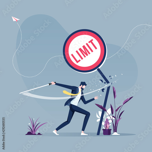 Businessman cutting limit beliefs sign. Business concept vector