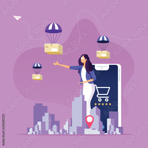 Online shopping and delivery service concept.