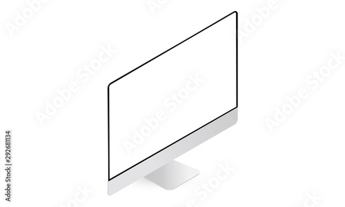 Desktop PC mockup with perspective view isolated on white background. Vector illustration