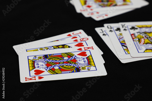 Playing Card with black background, Poker. Blackjack.