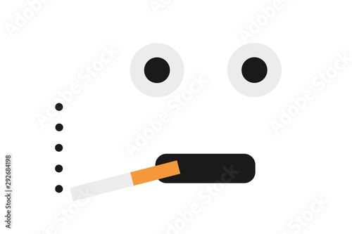 Smoker is smoking cigarette - frightened, shocked, scared and terrified facial expression. Minimalist graphic design. Vector illustration
