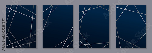 Set of modern geometric luxury wedding invitation design or card templates for business or presentation or greeting with silver lines on a navy blue background.
