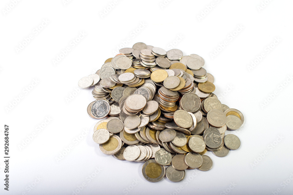 Money, baht coins on a white background Money, baht coins on a white background